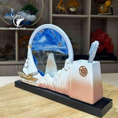 Tượng Thuyền Thuận Buồm Xuôi Gió Kèm Hộp Đựng Bút, Tranh Cát Decor Quà Tặng Tân Gia Khai Trương Sinh Nhật