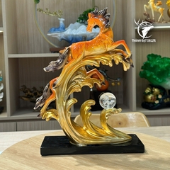Tượng Phong Thủy Song Mã Vờn Sóng Màu Cam, Quà Tặng Decor Khai Trương Tân Gia Sinh Nhật Ý Nghĩa