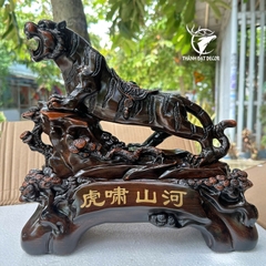 Tượng Hổ Phong Thủy Sơn Giả Gỗ 33x16x32cm – Trấn Trạch, Chiêu Tài, Hổ Gầm Sơn Hà
