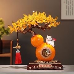 Tượng Hồ Lô Mèo Thần Tài May Mắn Cây Tiền, Quà Tặng Tân Gia Khai Trương Sinh Nhật Decor Nhà Cửa