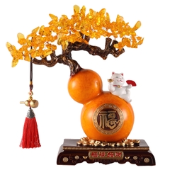 Tượng Hồ Lô Mèo Thần Tài May Mắn Cây Tiền, Quà Tặng Tân Gia Khai Trương Sinh Nhật Decor Nhà Cửa