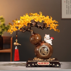 Tượng Hồ Lô Mèo Thần Tài May Mắn Cây Tiền, Quà Tặng Tân Gia Khai Trương Sinh Nhật Decor Nhà Cửa