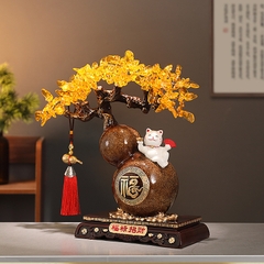 Tượng Hồ Lô Mèo Thần Tài May Mắn Cây Tiền, Quà Tặng Tân Gia Khai Trương Sinh Nhật Decor Nhà Cửa