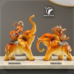 Cặp Tượng Voi Vàng Cưỡi Hồ Lô Bắp Cải Phong Thủy, Trang Trí, Quà Tặng Tân Gia, Khai Trương Sinh Nhật