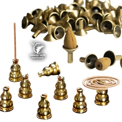 Đế Trụ Đồng Đặt Nụ Trầm Thác Khói, Cắm Nhang Vòng Và Nhang Cây Thắp Hương, Phụ Kiện Để Lư Trầm Vòng Đèn