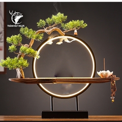 Bộ Kệ Gỗ Tượng Quan Âm Bằng Gốm Sứ Trang Trí Có Đèn Led , Có Thể Đốt Trầm Hương, Quà Tặng Tân Gia Khai Trương