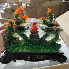 Tượng Con Rồng Song Long Tụ Bảo 31x10x28 Phong Thủy Tuổi Thìn, Quà Tặng Tân Gia, Khai Trương, Decor