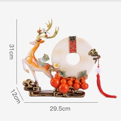 Tượng Decor Hươu Kéo Hồ Lô Ngũ Phúc Đĩa Như Ý Phong Thủy,  Quà Tặng Tân Gia Khai Trương Sinh Nhật