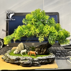 Chậu Cây Tùng Bonsai Bằng Nhựa Trang Trí Tiểu Cảnh, Trang Trí Kèm Các Mẫu Tượng Mini