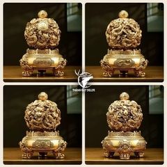 Vật Phẩm Phong Thủy Lư Vàng Cửu Long Tranh Châu, Quà Tặng Tân Gia Khai Trương Sinh Nhật.