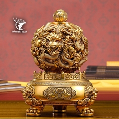 Vật Phẩm Phong Thủy Lư Vàng Cửu Long Tranh Châu, Quà Tặng Tân Gia Khai Trương Sinh Nhật.