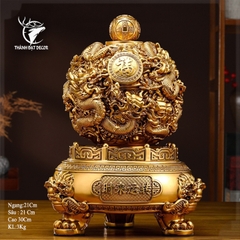 Vật Phẩm Phong Thủy Lư Vàng Cửu Long Tranh Châu, Quà Tặng Tân Gia Khai Trương Sinh Nhật.