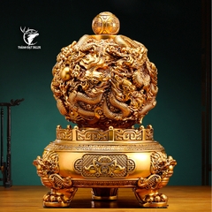 Vật Phẩm Phong Thủy Lư Vàng Cửu Long Tranh Châu, Quà Tặng Tân Gia Khai Trương Sinh Nhật.