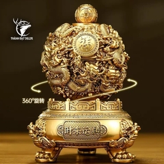 Vật Phẩm Phong Thủy Lư Vàng Cửu Long Tranh Châu, Quà Tặng Tân Gia Khai Trương Sinh Nhật.