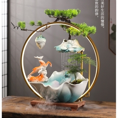 Thác nước phong thủy hươu cam size 52, Đài thưởng Trầm cao cấp phun nước có đèn, Tặng kèm Hương Trầm