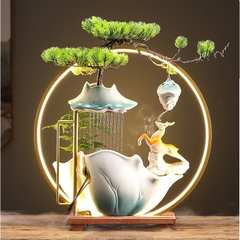 Thác nước phong thủy hươu cam size 52, Đài thưởng Trầm cao cấp phun nước có đèn, Tặng kèm Hương Trầm