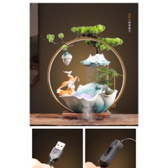 Thác nước phong thủy hươu cam size 52, Đài thưởng Trầm cao cấp phun nước có đèn, Tặng kèm Hương Trầm