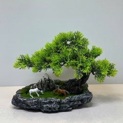Combo Tiểu Cảnh Cây BonSai,  Mô Hình Tháp Cổ Trang Trí Bể Cá Thủy Sinh, Hòn Non Bộ
