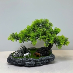 Combo Tiểu Cảnh Cây BonSai,  Mô Hình Tháp Cổ Trang Trí Bể Cá Thủy Sinh, Hòn Non Bộ