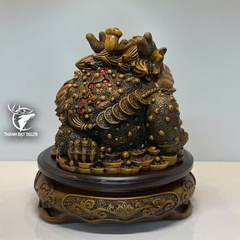 Tượng Thiềm Thừ Cóc 3 Chân Chiêu Tài Màu Gỗ size 20cm, Quà Tặng Tân Gia Khai Trương Sinh Nhật Decor