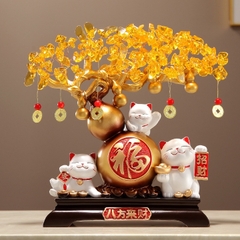 Tượng Mèo Thần Tài Hồ Lô Cây Tiền – Quà Tặng Trang Trí Nhà Cửa, Bàn Làm Việc Phong Thủy Chiêu Lộc