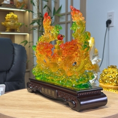 Tượng Con Rồng Song Long Tụ Bảo 31x10x28 Phong Thủy Tuổi Thìn, Quà Tặng Tân Gia, Khai Trương, Decor