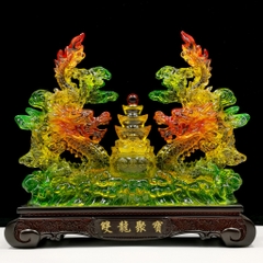 Tượng Con Rồng Song Long Tụ Bảo 31x10x28 Phong Thủy Tuổi Thìn, Quà Tặng Tân Gia, Khai Trương, Decor