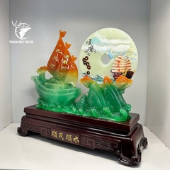 Tượng Thuyền Thuận Buồm Xuôi Gió Đĩa Ngọc Như Ý Phong Thủy, Quà Tặng Tân Gia , Khai Trương, Tặng Sếp