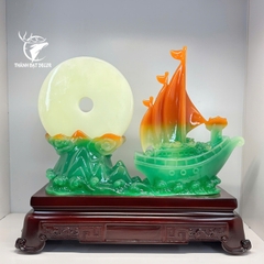 Tượng Thuyền Thuận Buồm Xuôi Gió Đĩa Ngọc Như Ý Phong Thủy, Quà Tặng Tân Gia , Khai Trương, Tặng Sếp