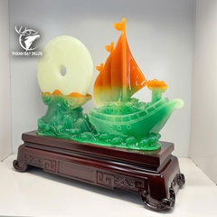 Tượng Thuyền Thuận Buồm Xuôi Gió Đĩa Ngọc Như Ý Phong Thủy, Quà Tặng Tân Gia , Khai Trương, Tặng Sếp
