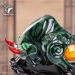 Tượng trâu phong thủy xanh ngọc tài lộc, Decor Trang trí phòng khách, bàn làm việc, quà tặng ý nghĩa