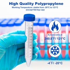 Ống ly tâm nhựa 15ml, nắp phẳng, Centrifuge Tubes (không tiệt trùng), 500 cái/Thùng, Hãng Biologix- USA