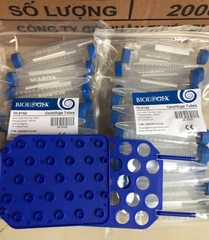 Ống ly tâm nhựa 15ml, nắp phẳng, Centrifuge Tubes (tiệt trùng), 25 cái/Túi, 50 cái/Rack, Hãng Biologix- USA