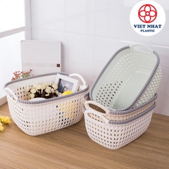 Giỏ nhựa đựng đồ đan hoa có tay cầm 3377 Việt Nhật - Việt Nhật Plastic HN