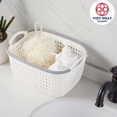 Giỏ nhựa đựng đồ đan hoa có tay cầm 3377 Việt Nhật - Việt Nhật Plastic HN