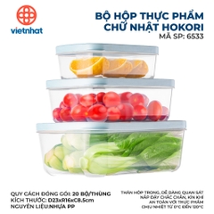 Bộ 3 hộp đựng thực phẩm chữ nhật Hokori 6533 - Việt Nhật Plastic HN