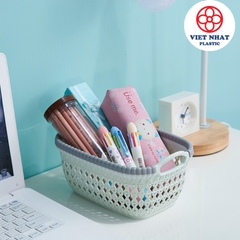 Giỏ nhựa đựng đồ đan hoa có tay cầm 3377 Việt Nhật - Việt Nhật Plastic HN