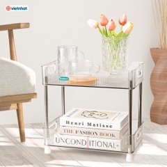 Kệ chữ nhật trong suốt thân inox Hokori 5556, để đồ uống, decor bàn - Việt Nhật Plastic HN