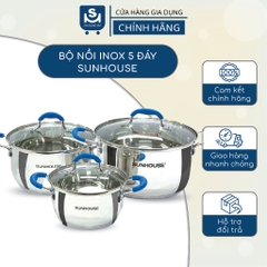 Bộ Nồi 3 Đáy Sunhouse Nắp Kính Đa Dạng Kích Thước - Chất Liệu Inox Cao Cấp An Toàn Cho Sức Khỏe