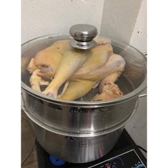 Bộ Nồi Xửng Hấp Inox HT Cook Size 28cm Bộ Nồi 2 Tầng Vung Kính Dày Đẹp Dùng Hấp, Luộc Thực Phẩm