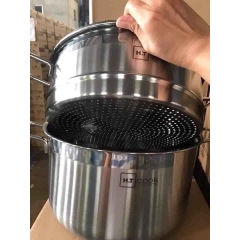 Bộ Nồi Xửng Hấp Inox HT Cook Size 28cm Bộ Nồi 2 Tầng Vung Kính Dày Đẹp Dùng Hấp, Luộc Thực Phẩm