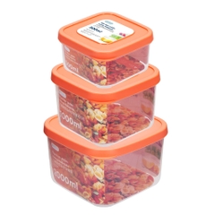 Bộ 3 Hộp Nhựa Đựng Thực Phẩm 500-1000-2000ml  Hokkaido Vuông - Nhựa Cao Cấp Trong Suốt Bền Kín Chịu Nhiệt Cao