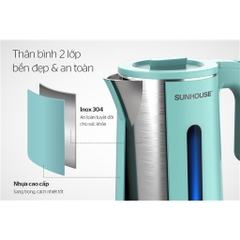 Ấm Siêu Tốc Inox 2 Lớp Sunhouse 1351 Dung Tích 1.8 Lít Bình Đun Siêu Tốc công Suất 1500w, Tự Động Ngắt