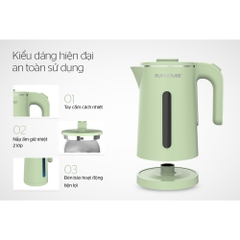 Ấm Siêu Tốc Inox 2 Lớp Sunhouse 1351 Dung Tích 1.8 Lít Bình Đun Siêu Tốc công Suất 1500w, Tự Động Ngắt