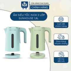 Ấm Siêu Tốc Inox 2 Lớp Sunhouse 1351 Dung Tích 1.8 Lít Bình Đun Siêu Tốc công Suất 1500w, Tự Động Ngắt