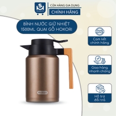 Bình giữ nhiệt quai gỗ 1,5L Hokori ,bình giữ nhiệt lõi thuỷ tinh Hokori Việt Nhật vỏ nhựa nguyên sinh cao cấp