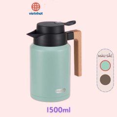 Bình giữ nhiệt quai gỗ 1,5L Hokori ,bình giữ nhiệt lõi thuỷ tinh Hokori Việt Nhật vỏ nhựa nguyên sinh cao cấp