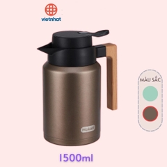Bình giữ nhiệt quai gỗ 1,5L Hokori ,bình giữ nhiệt lõi thuỷ tinh Hokori Việt Nhật vỏ nhựa nguyên sinh cao cấp