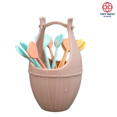 Bộ 10 dĩa xiên hoa quả kèm lọ đựng nhựa Việt Nhật 3399 - Bộ dĩa xiên cho bé - Gia Dụng SM