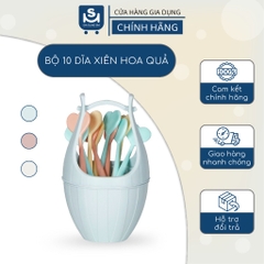 Bộ 10 dĩa xiên hoa quả kèm lọ đựng nhựa Việt Nhật 3399 - Bộ dĩa xiên cho bé - Gia Dụng SM
